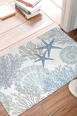 Coastal Beach Bath Mats Bath Rug Floor Rug Carpets Seashells Starfish for Kitchen Bathroom Laundry Bedroom Living Room