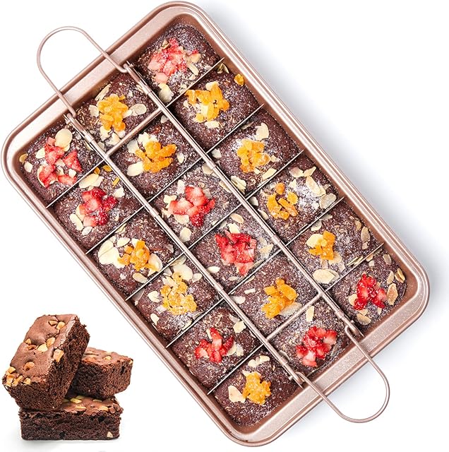 Brownie Pan with Dividers Nonstick Brownie Pans and Cutters, Make 18 Pre-cut Brownies at Once Perfect Individual Brownie Baking Pan All Edge - 12 X 8 X 1.6 Inches