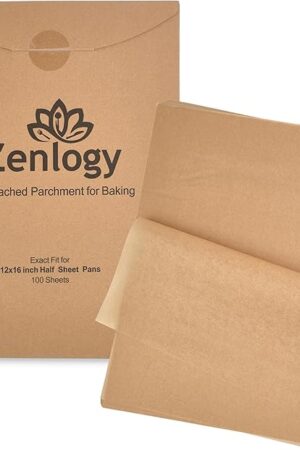 Zenlogy Parchment Paper Sheets 12x16 (100 sheets) for Baking - Unbleached Chlorine-free High Heat Non-Stick Pre-Cut Parchment Paper for Half Sheet Pans