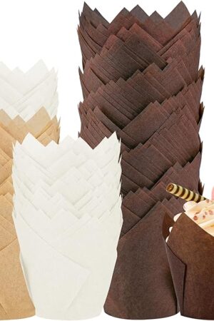 XP-ART 200PCS Tulip Cupcake Liners Parchment Baking Cups Muffin Wrappers Perfect for Birthday Parties, Weddings, Baby Showers, Catering, Restaurants Standard Size (3colors)