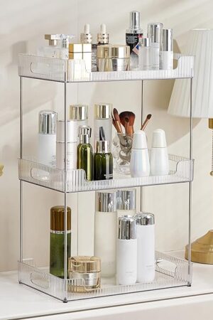 3-Tier Bathroom Counter Organizer Clear Cosmetics Skincare Shelf Makeup Organizer Fits A4 Size