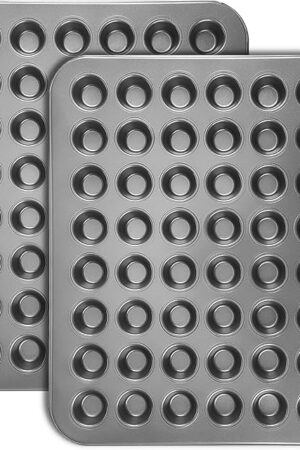 48-Cup Mini Muffin Pan, Small Muffin Tin for Baking, 2 PCS Nonstick Mini Cupcake Pans, Dishwasher-Safe and Oven-Safe Black Steel 15.94×12.6×0.79 Inch