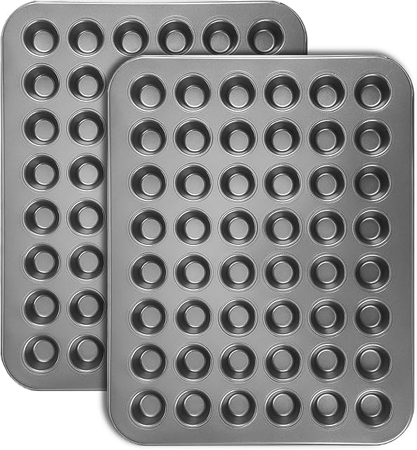 48-Cup Mini Muffin Pan, Small Muffin Tin for Baking, 2 PCS Nonstick Mini Cupcake Pans, Dishwasher-Safe and Oven-Safe Black Steel 15.94×12.6×0.79 Inch
