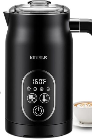 4-in-1 Electric Milk Frother and Steamer, Milk Steamer with Auto Temperature Control, Warm & Cold Foam Maker, Fast Frother for Coffee, Latte, Hot Chocolate, Cappuccino, Macchiato, Black