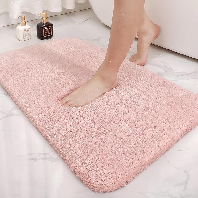 Color&Geometry Bathroom Rugs Bath Mat Shower Rug Light Pink Microfiber 16"x24" Small