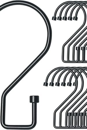 12Pcs S Hooks Hanging 4 inch Heavy Duty Large S Hooks, Reversible Black Metal S Shaped Hooks, Utility Hooks, Heavy Duty Hanging Hooks for Kitchen, Bathroom, Garden, Indoor, Outdoor