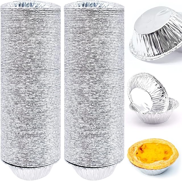 200 PCS Egg Tart Baking Cups, Disposable Aluminum Foil Liners for Pudding, Cupcake, Muffin, Creme Brulee Baking