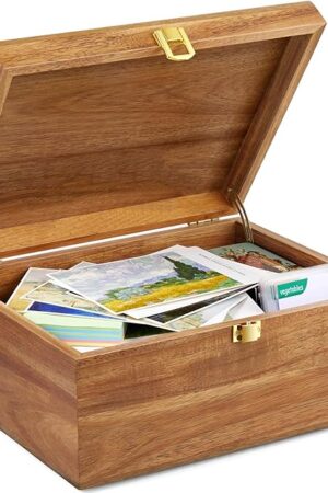 DRASTAR Wooden Keepsake Box, Large Acacia storage box with a Hinged Lid, Memory treasure box for Crafts and Photo Storage
