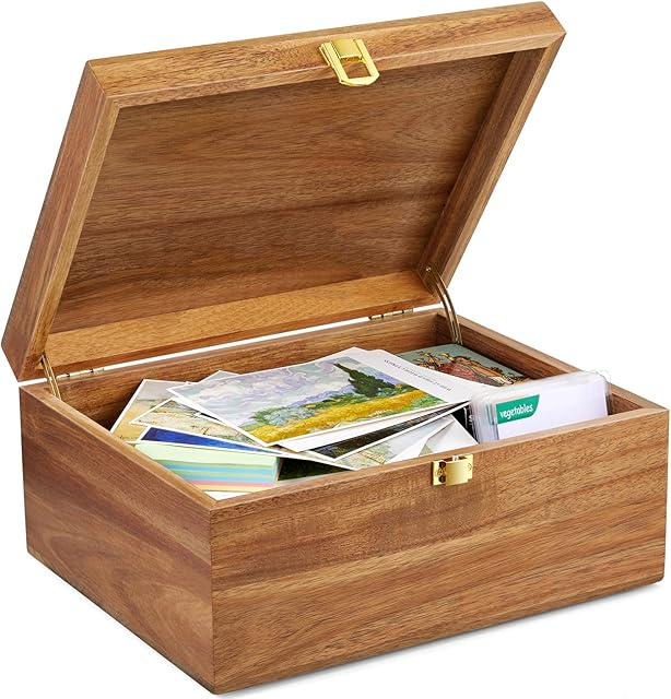 DRASTAR Wooden Keepsake Box, Large Acacia storage box with a Hinged Lid, Memory treasure box for Crafts and Photo Storage