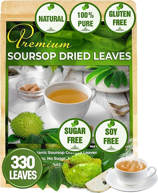 FreshDrinkUS Premium Soursop Dried Leaves Tea, 330-350 Leaves, 115 Cups | Wildcrafted Graviola | Gluten/Sugar Free | Caffeine Free | Loose Leaf Herbal Tea | Hojas De Guanabana