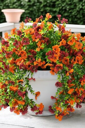 Artificial Hanging Flowers Plants for Outdoor Fall Decoration, 2PCS Faux Silk Daisy UV Resistant Look Real for Outside Home Indoor Planter Porch Window Yard Mums Autumn Decor(Orange Brown)