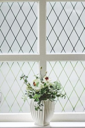VELIMAX Lattice Frosted Window Film Window Privacy Film Static Cling Window Vinyl Opaque Glass Sticker Non Adhesive Anti-UV 17.7x78.7 inches