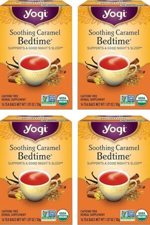 Yogi Tea Soothing Caramel Bedtime Tea - 4 Packs (16 Tea Bags/Pack) | Contains Chamomile | Rooibos Leaf | Roasted Chicory Root | Calming Sleep Tea | Supports Good Sleep