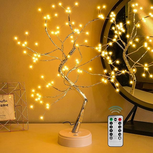 20? 108LED Fairy Sparkly Tree Lamp with Remote Control, USB&3AA Powered 8 Modes, DIY Bonsai Artificial Tree Lights, Fairy Spirit Tree Light for Bedrooms Desktop Christmas (Warm White)