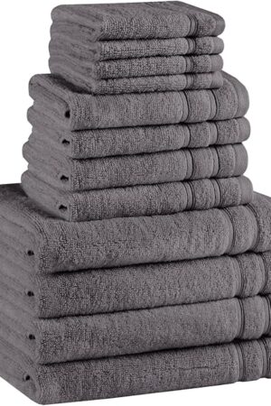 Comfort Spaces Luxury Bath Towel Set - 12 piece Set, Quick Dry, 4 Hand Towels, 4 Washcloths, 4 Large Bath Towels, 100% Cotton, Zero Twist, Soft, Lightweight, Dark Grey