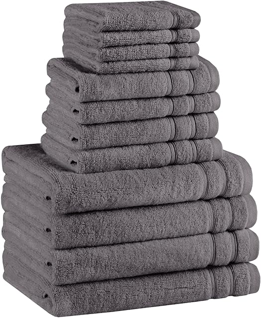 Comfort Spaces Luxury Bath Towel Set - 12 piece Set, Quick Dry, 4 Hand Towels, 4 Washcloths, 4 Large Bath Towels, 100% Cotton, Zero Twist, Soft, Lightweight, Dark Grey