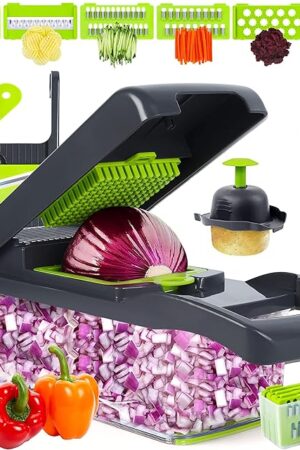 Vegetable Chopper Mandoline Slicer,Veggie Chopper, Multifunctional 10 in 1 Food Choppers, Kitchen Vegetable Slicer Dicer Cutter,Onion Mincer,Cheese,Colander Basket,Kitchen Gadgets (Gray/Green) (Grey)