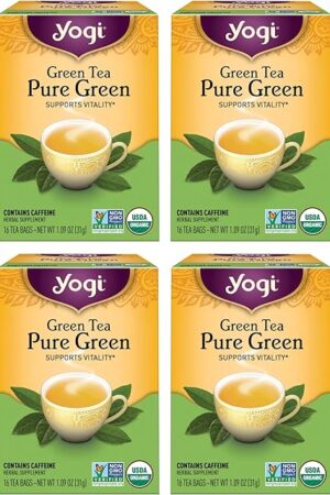 Yogi Tea Pure Green Tea - 16 Bags per Pack (4 Packs) - Organic - Supports Overall Health & Provides Antioxidants