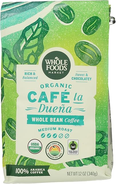 Whole Foods Market, Organic Café la Duena Whole Bean Coffee, Medium Roast, Rich & Balanced, Sweet & Chocolatey, 12 Ounce