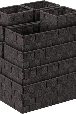 Bellzacasa Woven Baskets for Storage (Set of 9), Storage Baskets for Organizing, Baskets Cube Bin Container Boxes Organizers for Drawer, Shelves, Closet, Bathroom (9 Piece - Grey)