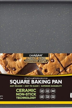 casaWare 11 x 11 x 1.5-Inch Square Multipurpose Pan, Ultimate Series Commercial Weight, Ceramic Non-Stick Coating (Silver Granite)