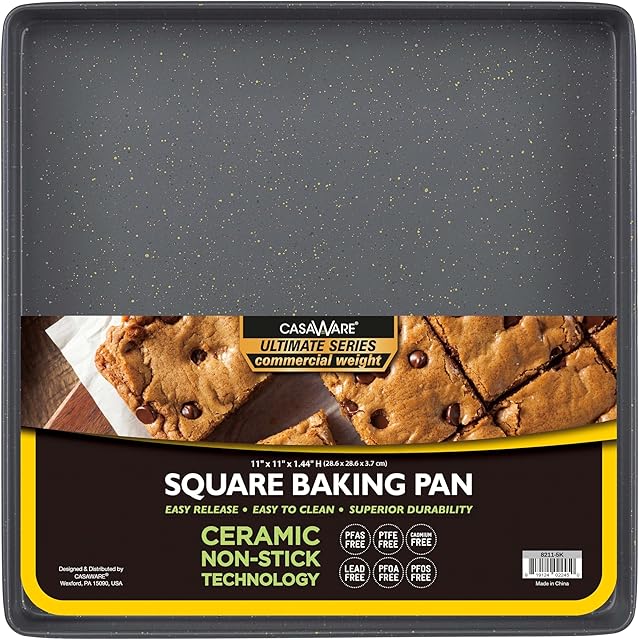 casaWare 11 x 11 x 1.5-Inch Square Multipurpose Pan, Ultimate Series Commercial Weight, Ceramic Non-Stick Coating (Silver Granite)