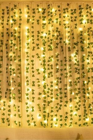 COOLUCK 84Ft 12 Pack Artificial Ivy Leaf Plants Vine with 80 LED String Light,Green Vines Garland, Hanging for Home Kitchen Office Wedding Wall Décor