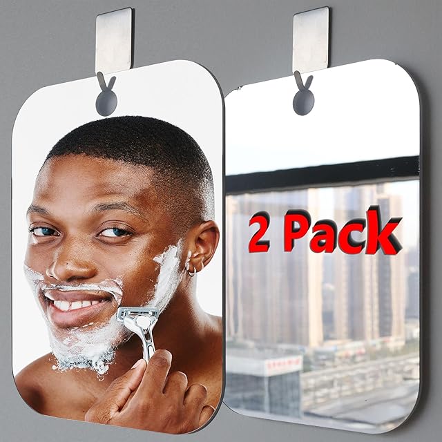 2 Pack Shatterproof Shower Mirror for Shaving Wall (Lager 10.7x8 inch) 40% Than Original, Unbreakable Deluxe Makeup Mirror, Locker Mirrors for Outdoor Shower Mirrors, Portable Handheld Camping