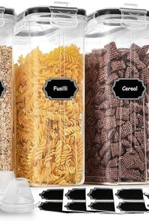 Cereal Containers Storage Set (4L / 135.2oz), 4PCS Airtight Food Storage Containers with Lids, Cereal Dispensers for Kitchen Pantry Organization and Storage with Pour Spout, 20 Labels, Marker