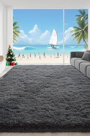 4x6 Feet Area Rugs for Living Room Bedroom, Grey Soft Fluffy Shaggy Bedside Carpet, Machine Washable Indoor Floor Rug for Kids Home Decor Aesthetic