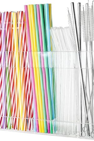 Acrylic Straw Holder For Cabinet Door 10" x 7.8", Reusable Tumbler Straw Organizer Storage, Ultra-Sticky Double-Sided Tape, Residue-Free, No Drilling Required
