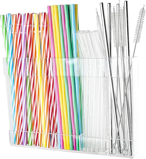 Acrylic Straw Holder For Cabinet Door 10" x 7.8", Reusable Tumbler Straw Organizer Storage, Ultra-Sticky Double-Sided Tape, Residue-Free, No Drilling Required