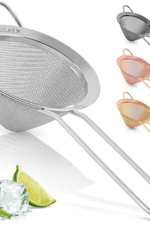 Zulay Kitchen 304 Stainless Steel Fine Mesh Strainer For Kitchen - Sieve Sifters For Food, Tea, Rice, Oil, Noodles, Fruits, Vegetables - Rust-Proof, Easy to Clean Drink Strainer (Silver)