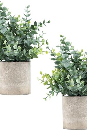 2 Pack Small Fake Plants Eucalyptus Potted Artificial Plants for Shelf Desk Home Bathroom Farmhouse Room Coffee Table Decor (Sage Green)