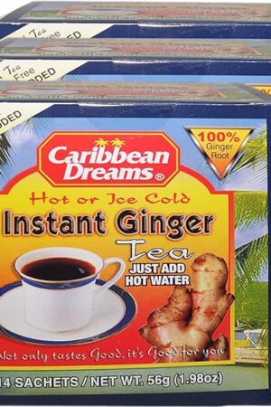 Caribbean Dreams Instant Ginger Tea, Unsweetened (Pack of 3) | Total 42 Tea Bags | 18g