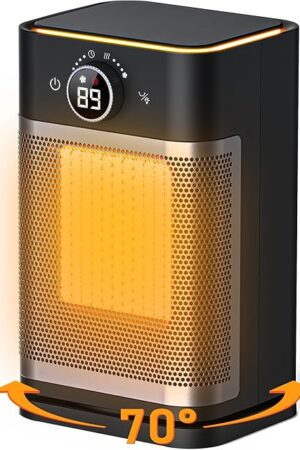Aehaemo Space Heater, 1400W Portable Electric Heaters for Indoor Use, PTC Heater for Office,Living Room,Yoga Room, Thermostat, 70°Oscillation,Timer, Quiet Room Heater for Bedroom with Night Light