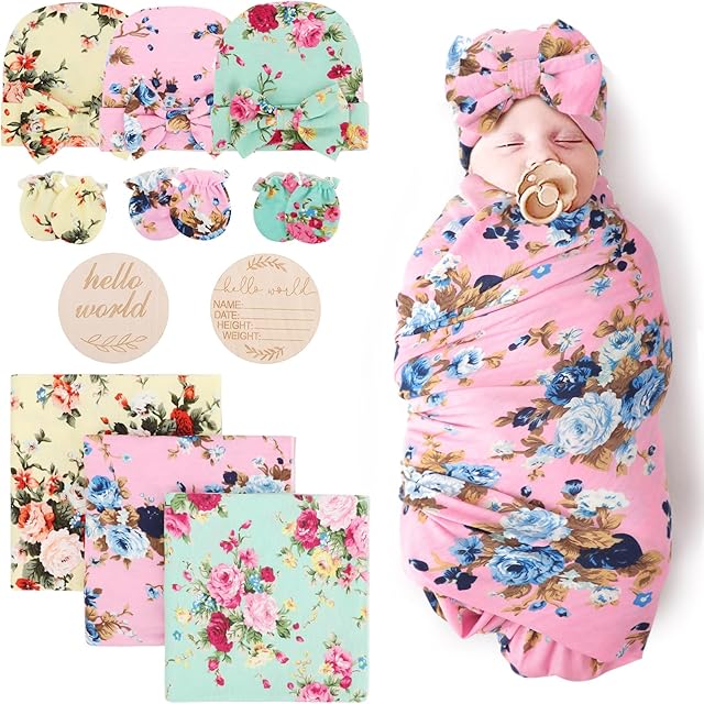 DRESHOW BQUBO Floral Swaddles Receiving Blanket Floral Print Set