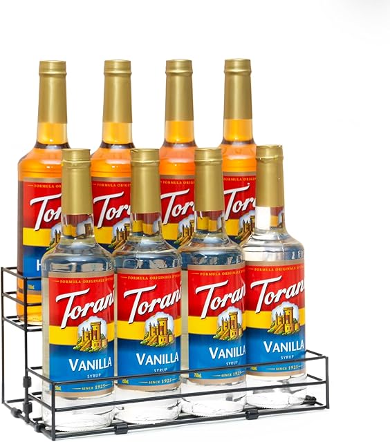 8 Bottles Coffee Syrup Rack Organizer, Coffee Syrup Stand Holder, 2 Tier Coffee Syrup Organizer for Coffee Bar Station, Wine Rack for Countertop, Bottle Display Shelf for Cocktail, Dressing