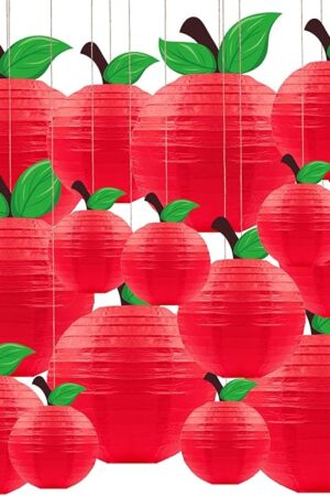 15Pcs Classroom Decor Red Apple-Shaped Paper Lanterns Back to School Decorations Hanging for First Day of School Teacher Aappreciate Week Fall Fruit Themed Party Home Decoration