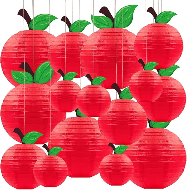 15Pcs Classroom Decor Red Apple-Shaped Paper Lanterns Back to School Decorations Hanging for First Day of School Teacher Aappreciate Week Fall Fruit Themed Party Home Decoration