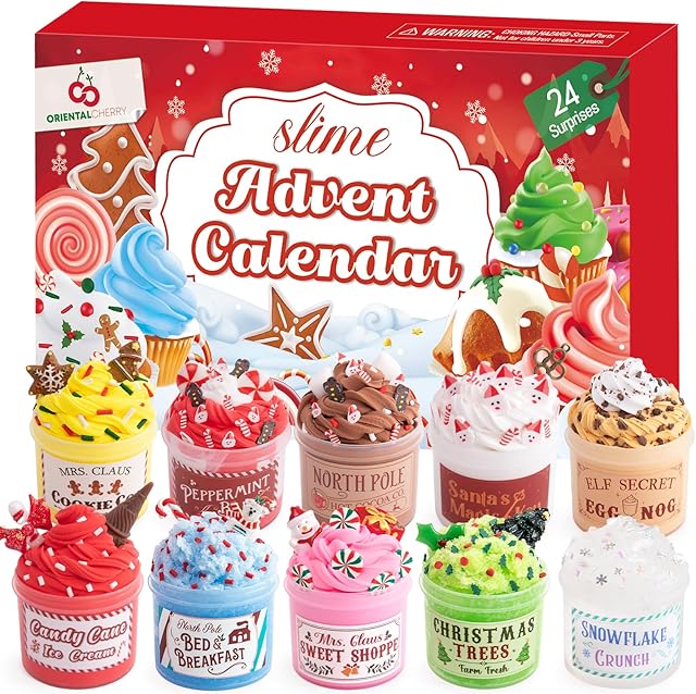 Advent Calendar 2025-24 Days of Slime and Charms Kit - Christmas Countdown Calendars Gifts for Girls Boys Kids Teens Toddlers