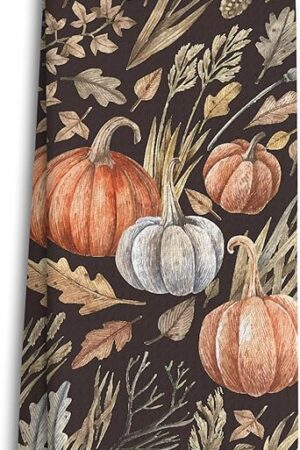 Vintage Autumn Fall Pumpkins Maple Leaf Hand Towels - Seasonal Botanical Autumn Leaves Tea Towels for Kitchen, Thanksgiving Gifts