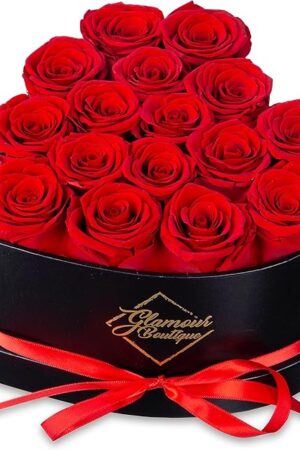 16 Flower Forever Heart Shape Box - Preserved Roses Gift for Her, Preserved Flowers, Red