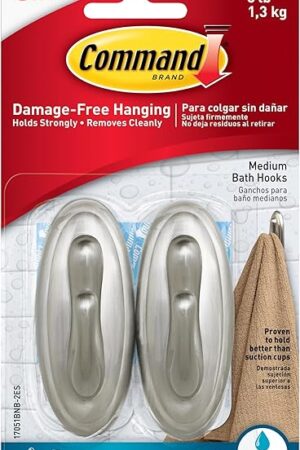 Command Bath Hooks Medium Brushed Nickel Colored 2 Shower Hooks