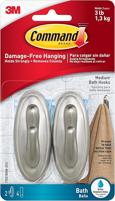 Command Bath Hooks Medium Brushed Nickel Colored 2 Shower Hooks