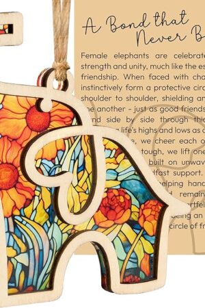 Best Friend Birthday Gifts for Women, Friendship Elephant Ornament with Story Card, Friendship Gifts for Women, Birthday Presents for Best Friends Sisters Special Bond Decor, Suncatcher