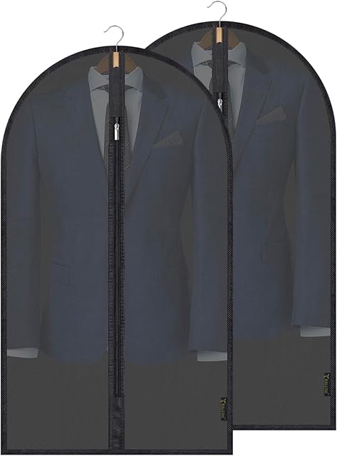 BALEINE 40'' Translucent Garment Bags, 2 Packs PEVA Dress Bag for Closet Clothes Dresses Suit Coats Storage (Black, 2PK)