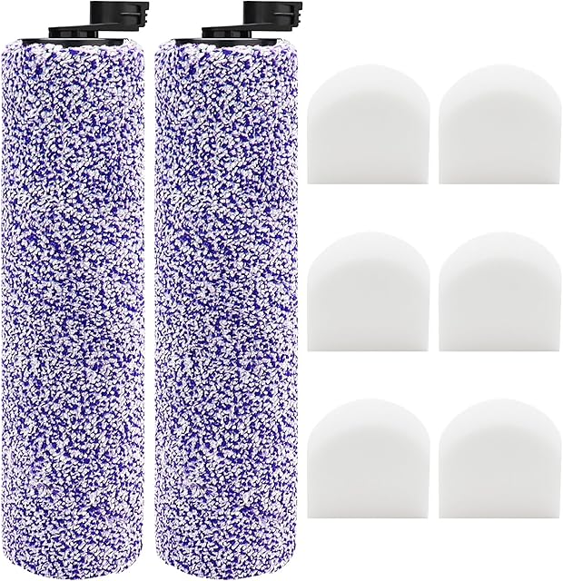 8 Pack Brush Roller and Filter Replacement for Shark WD201 Vacuum - Washable Foam Filters for WD100, WD101, WD101C, WD200, WD200C, WD201, WD201C - HydroVac Pro XL 3-in-1 Vacuum
