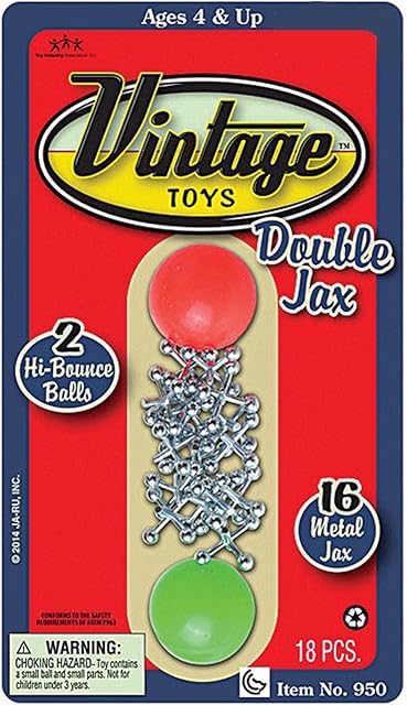 The JA-RU Vintage Metal Jacks Game Set/Two Bouncy Balls.(1 Pack) Mini Jax Toy. Classic Family Retro Classics. Bulk Party Favors, Stocking Stuffers. 950-1B