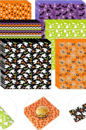 240 Pcs Halloween Wax Paper Dry Waxed Deli Paper Sheets 12x12 inch Sandwich Wrap Food Basket Liner Parchment Sheets for Party Holiday Home Kitchen Bar Restaurant Halloween Decorations